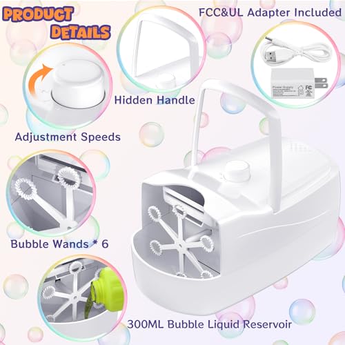 Automatic Bubble Machine with 2 Speeds and 6 Wands Y82017