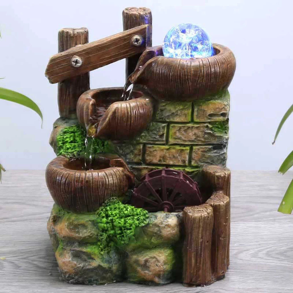 Tabletop Fountain Waterfall with LED Light Automatic Pump Z1184