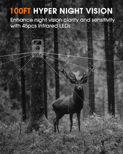WiFi 4K 64MP Trail Camera with Night Vision IP67 Waterproof H603034