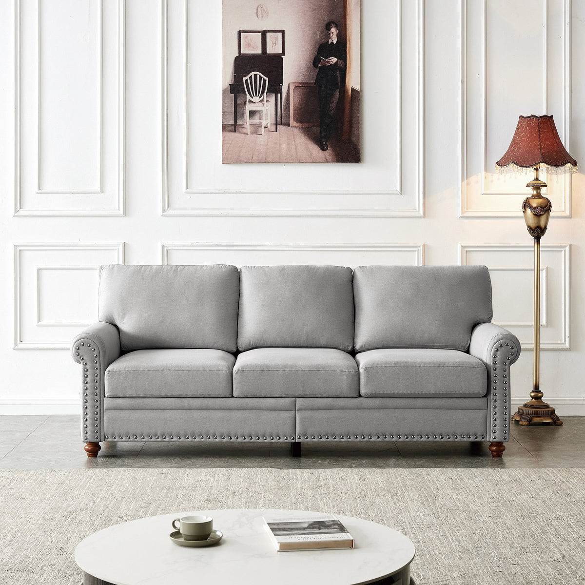 3 Seater Linen Fabric Convertible Sleeper Sofa R937284