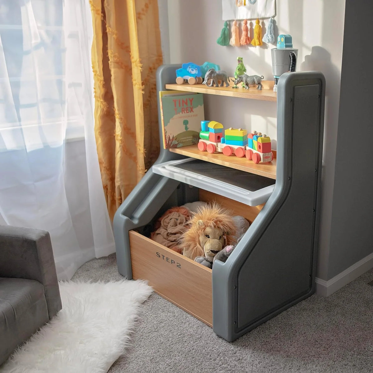 Wood and Plastic Toy Storage Box with Chalkboard Lid Q893322