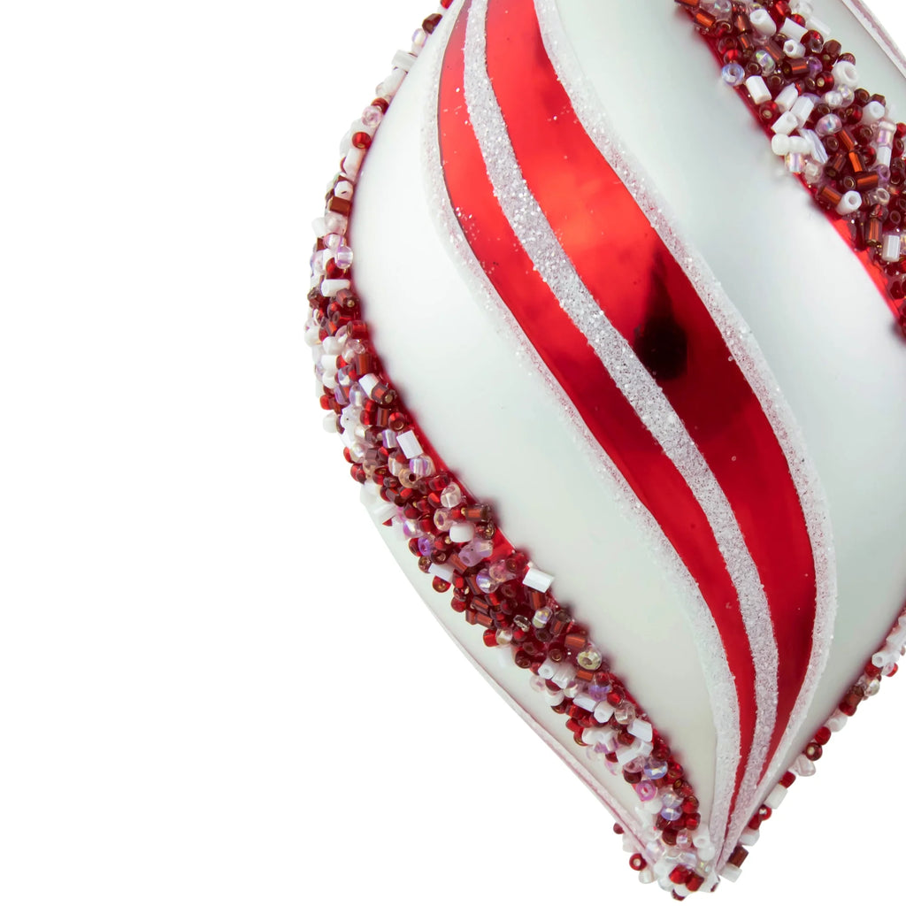 Set of 2 White and Red Glass Christmas Ornaments Z49539