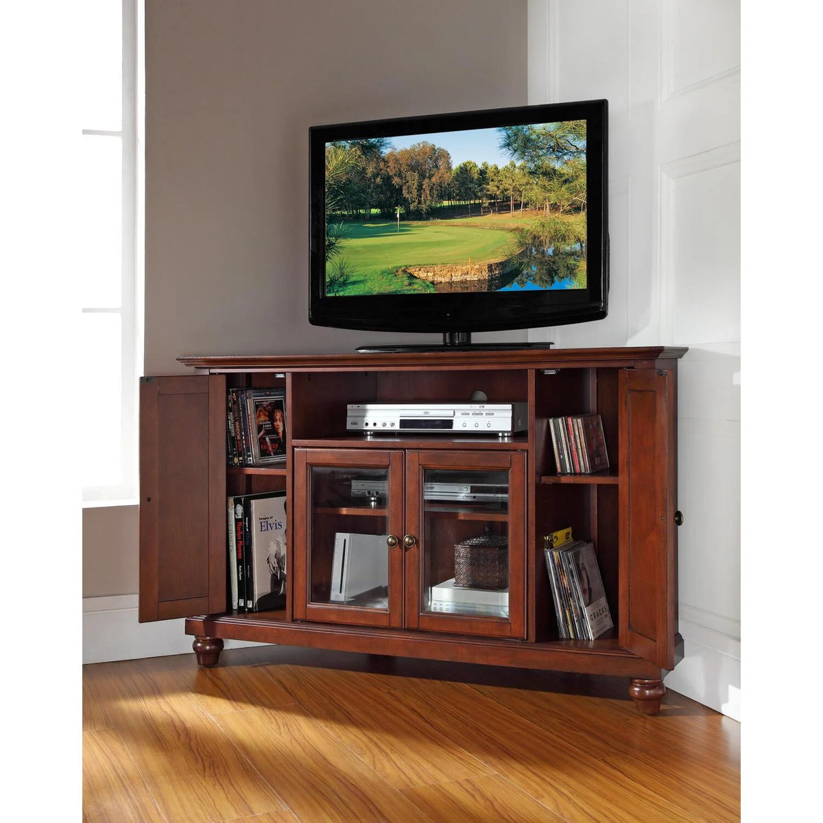 48" Corner Tv Stand Mahogany W9276