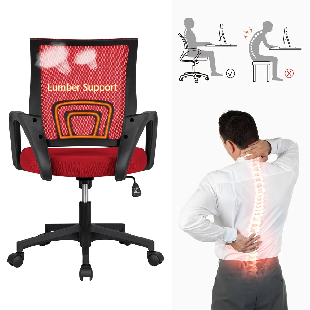 Red Mesh Office Chair with Armrest, Set of 2 L646