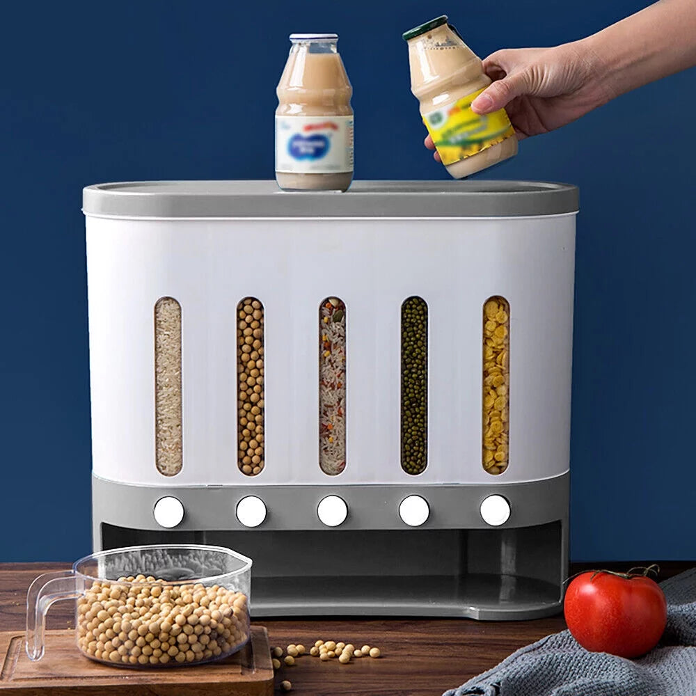 Wall Mounted 5 Grid Dry Food Dispenser with Measuring Cup B49950