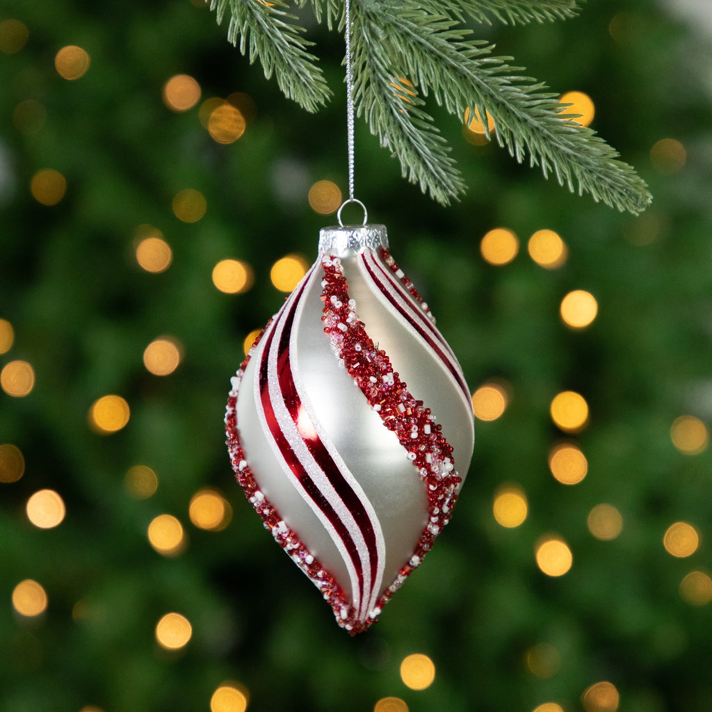 Set of 2 White and Red Glass Christmas Ornaments Z49539