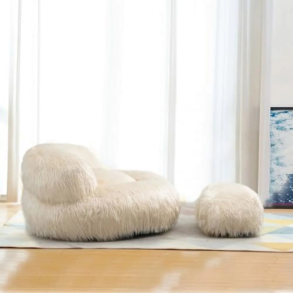 Fluffy Bean Bag Chair with Ottoman U1771
