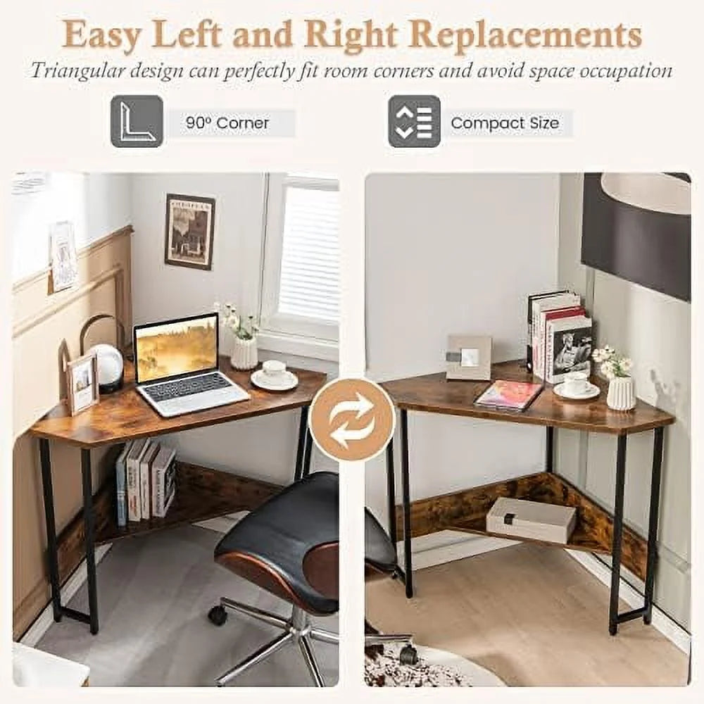 Corner Desk with Power Outlet Triangle Computer Desk C9372