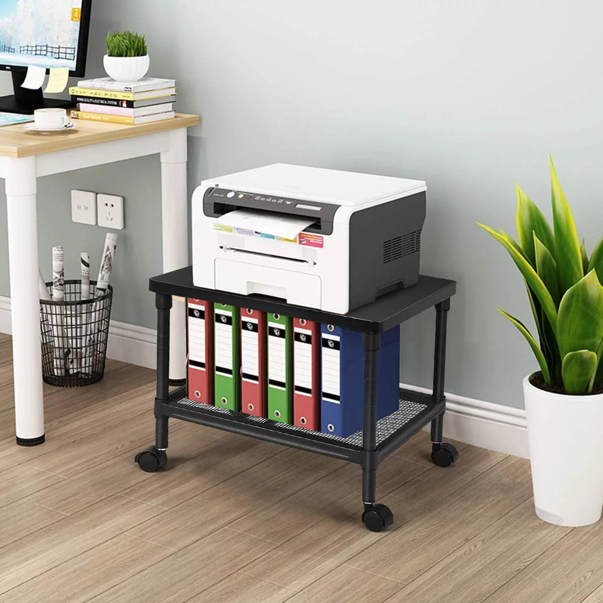 2-Tier Printer Stand with Wheels and Metal Frame B481