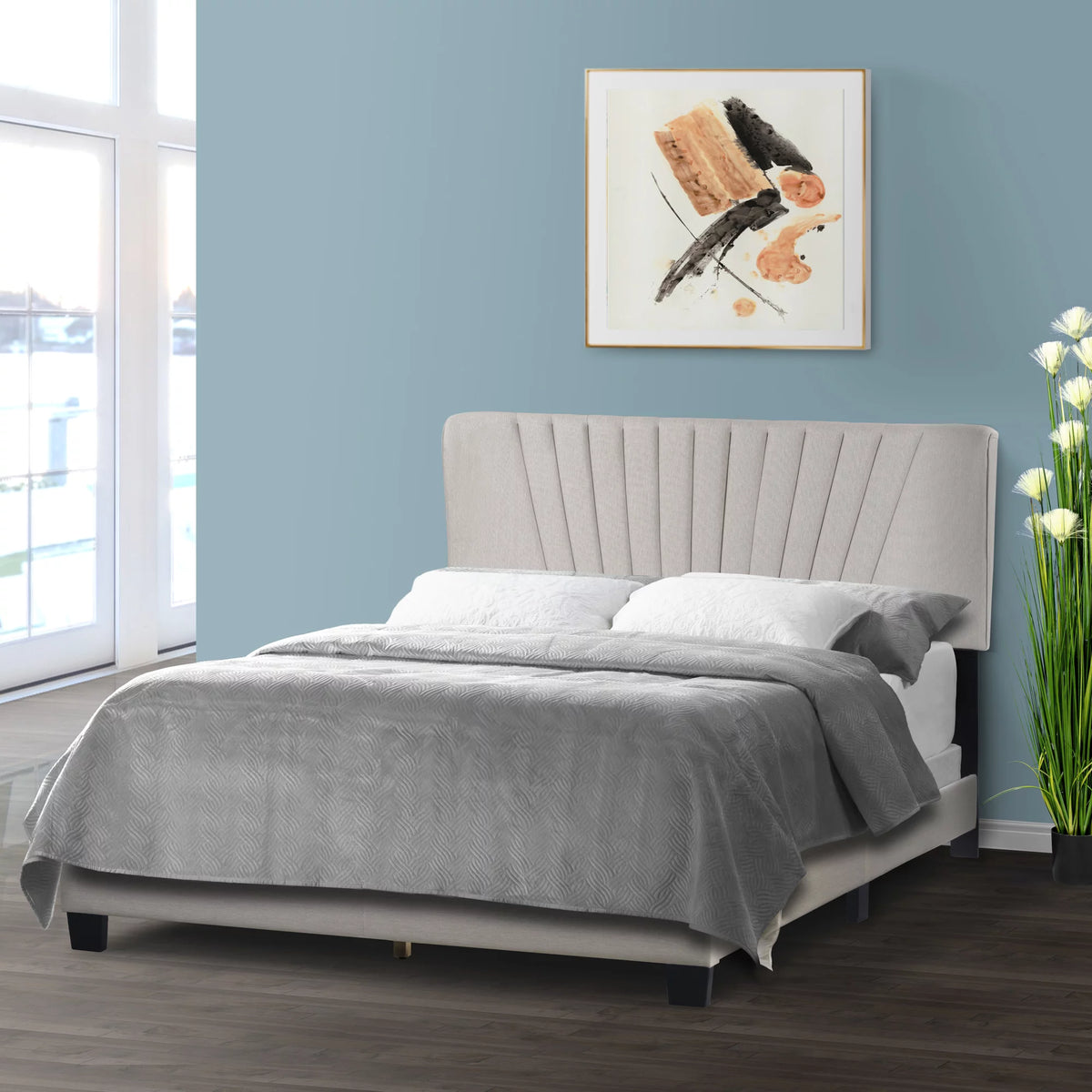 Beige Fabric Queen Bed B153652