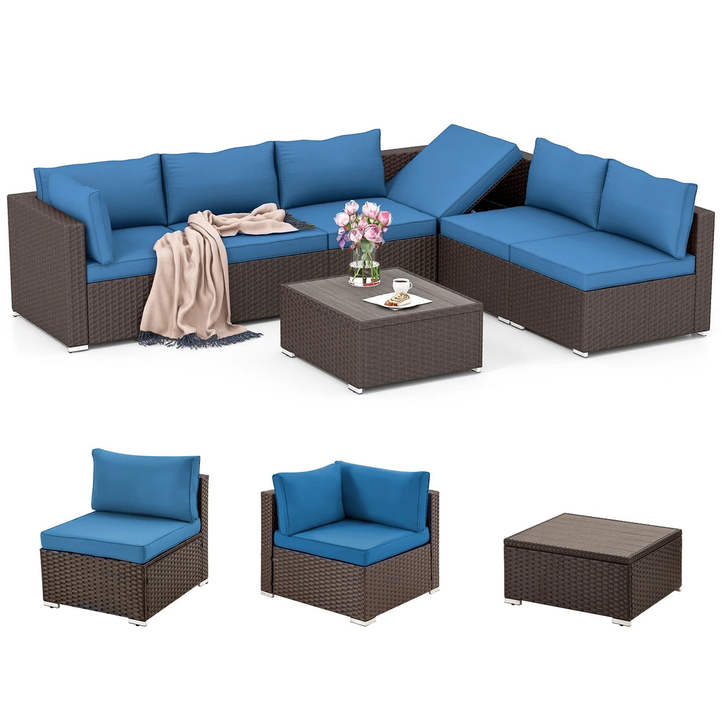 7 Piece All-Weather Rattan Wicker Patio Furniture Set O6013