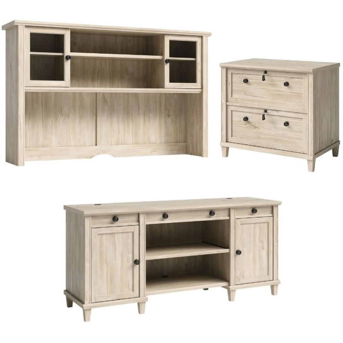 3-Piece Credenza Desk Hutch and Lateral File Cabinet E2917