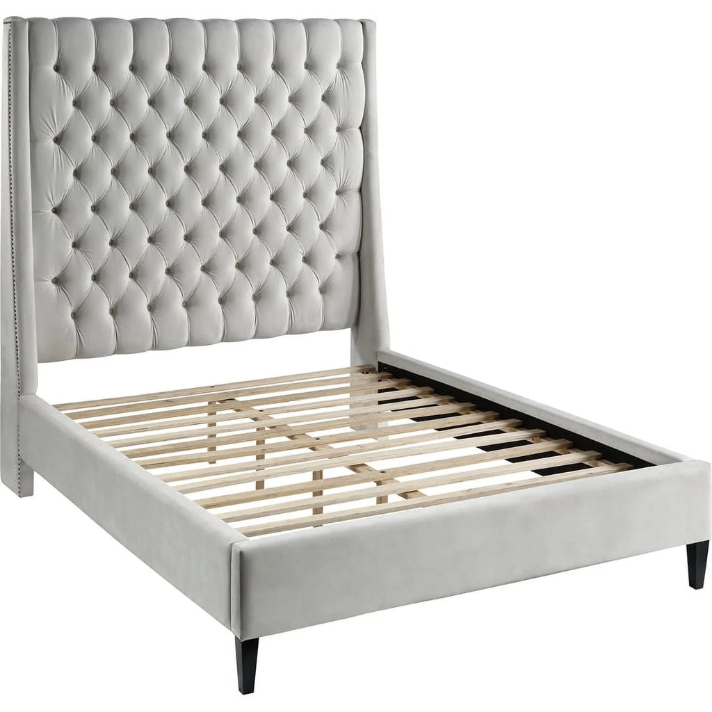 Cream Velvet Queen Bed J907436