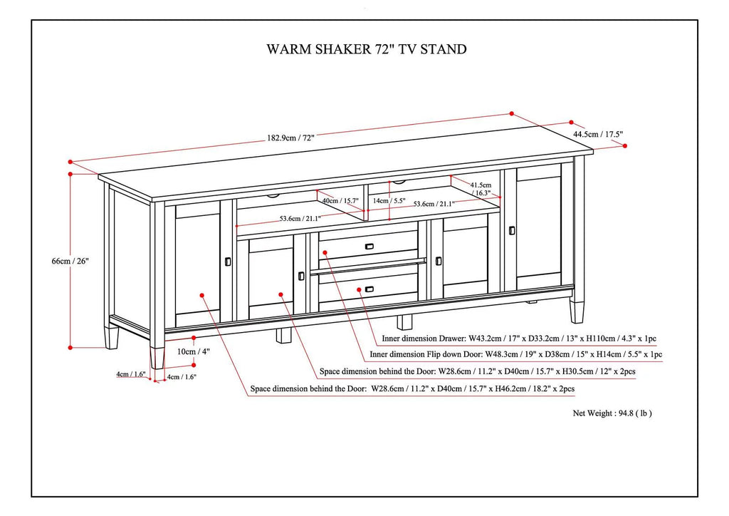 72 inch Wide Solid Wood TV Media Stand in Russet Brown U634