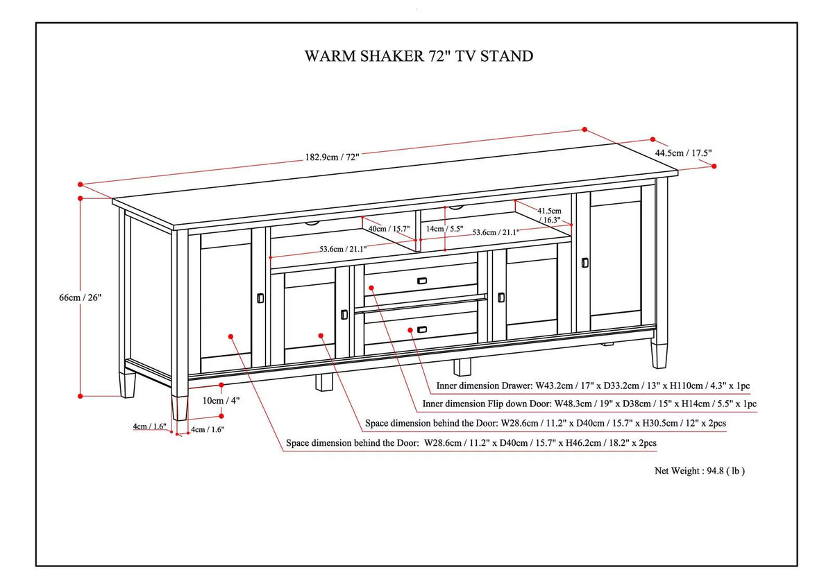 72 inch Wide Solid Wood TV Media Stand in Russet Brown U634