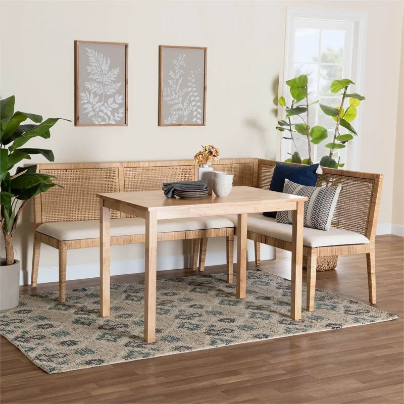 Light Honey Rattan 3-Piece Dining Nook Set A804