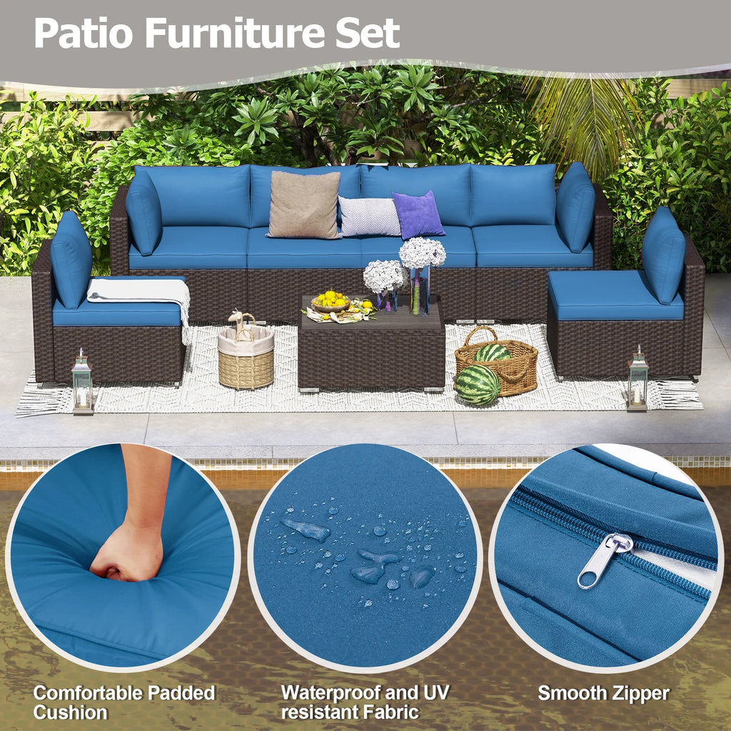 7 Piece All-Weather Rattan Wicker Patio Furniture Set O6013