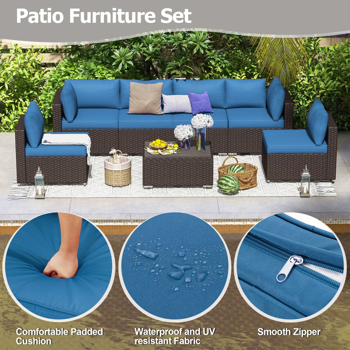 7 Piece All-Weather Rattan Wicker Patio Furniture Set O6013