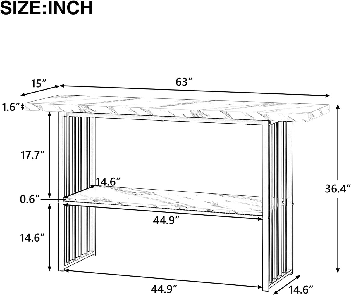63" Console Table with 2 Storage Shelves White & Black M92109