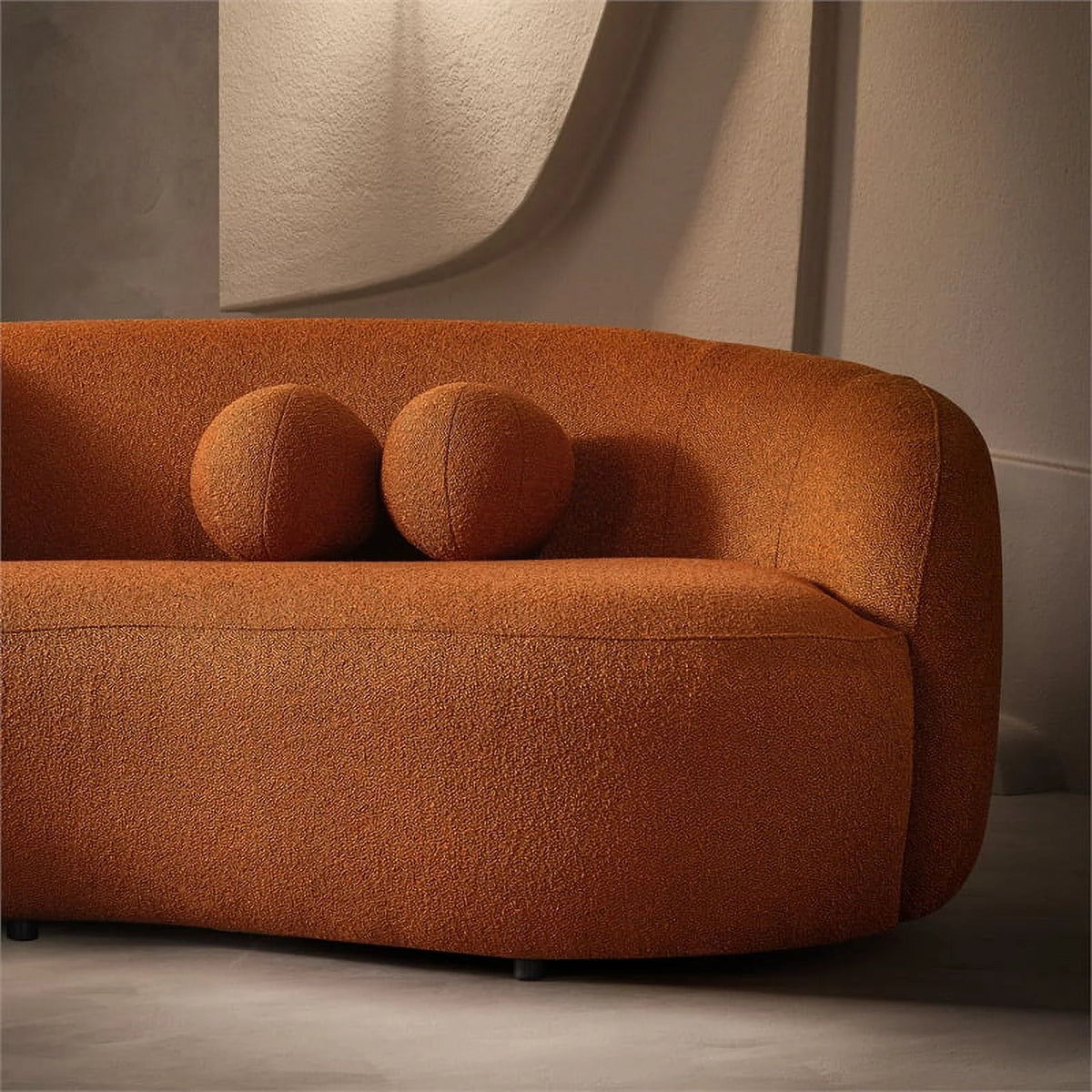 Orange Boucle Fabric Curvy Couch Z195