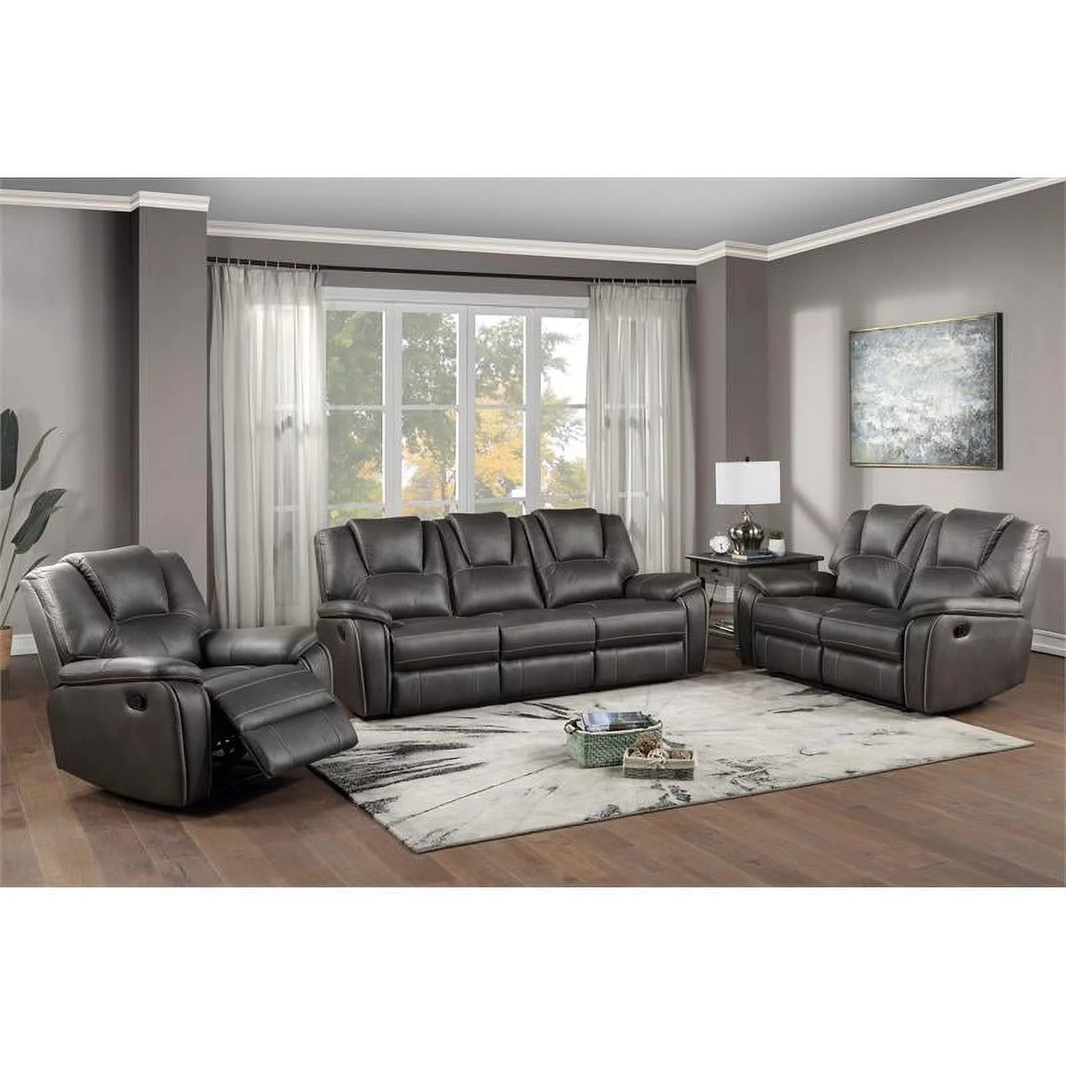 Charcoal Gray Faux Leather Manual Recliner J1131