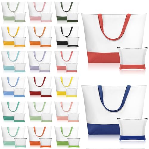 20 Pcs Large Blank Canvas Tote Bags and Makeup Bags with Handles L6086