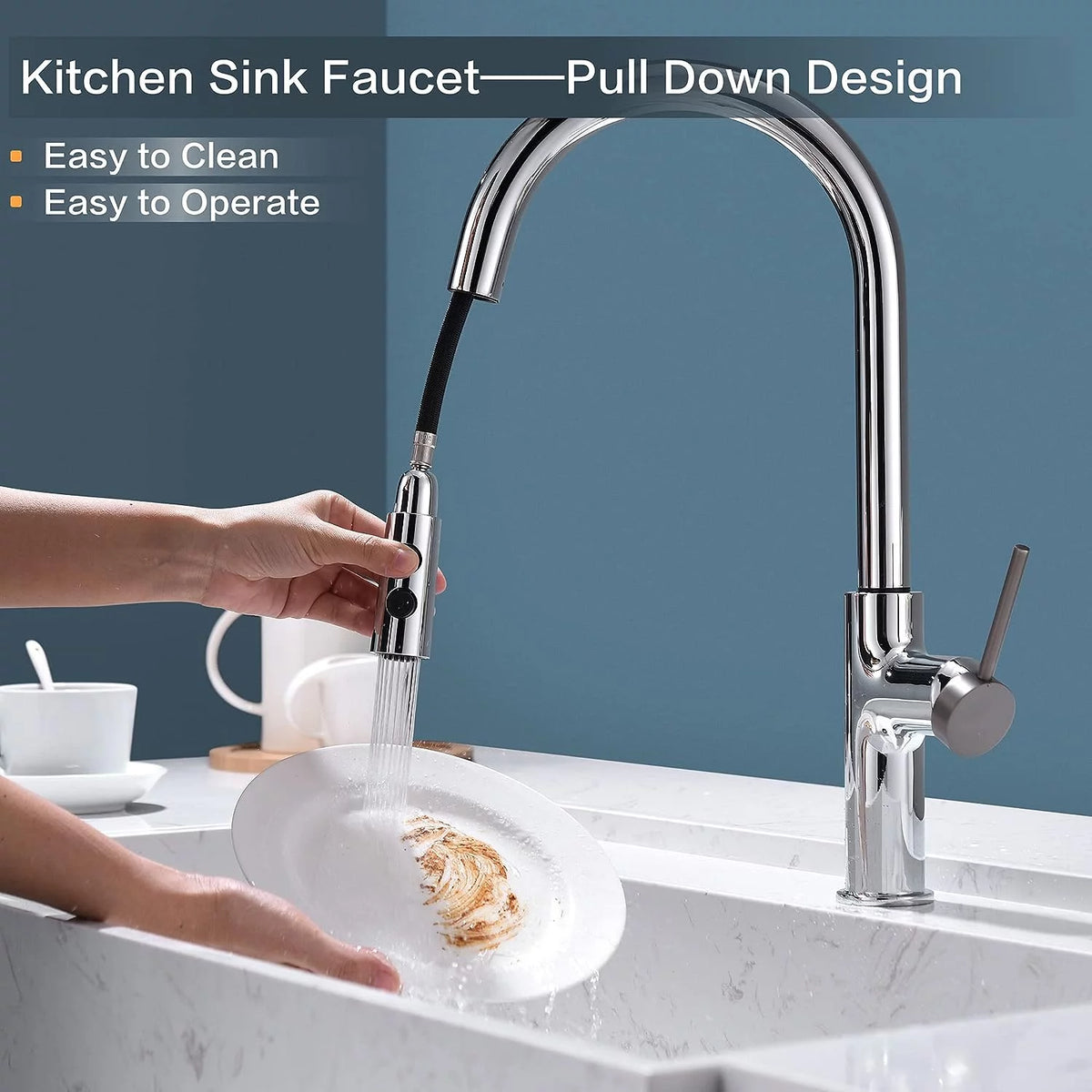 Chrome Pull Down Sprayer Kitchen Faucet O291