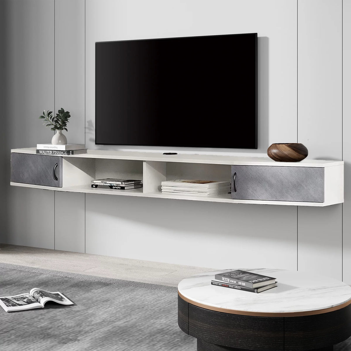 Black Floating TV Stand Wall Mounted Shelf Z7367
