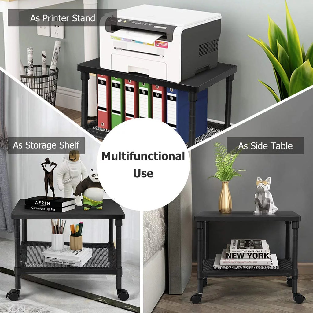 2-Tier Printer Stand with Wheels and Metal Frame B481