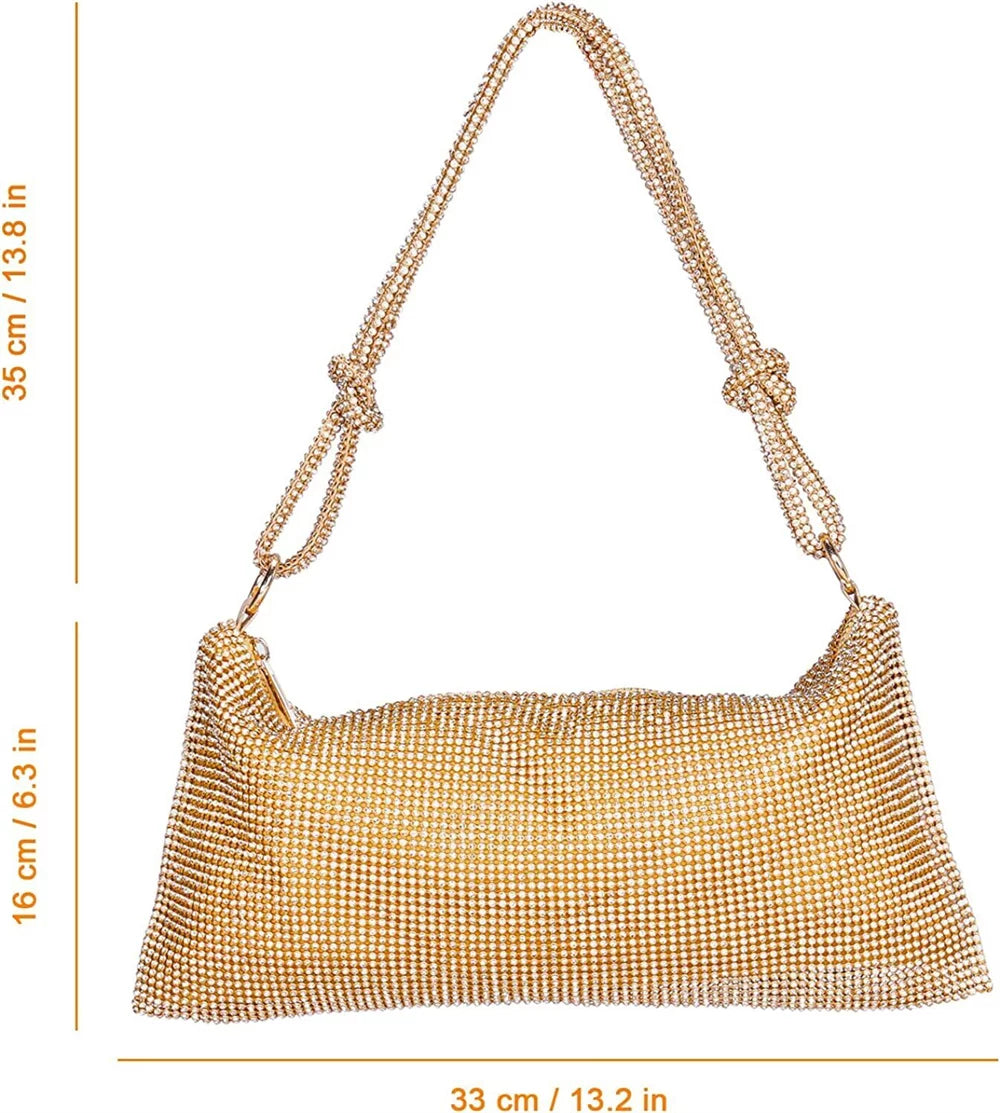Gold Glitter Rhinestone Crystal Evening Clutch Bag G558