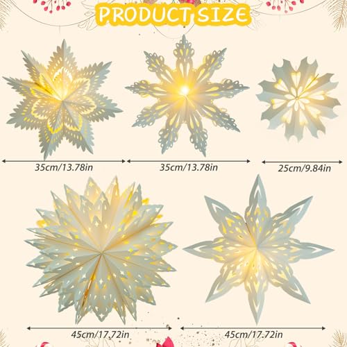 5 Pack Christmas Paper Snowflake Lanterns with LED Light S729277
