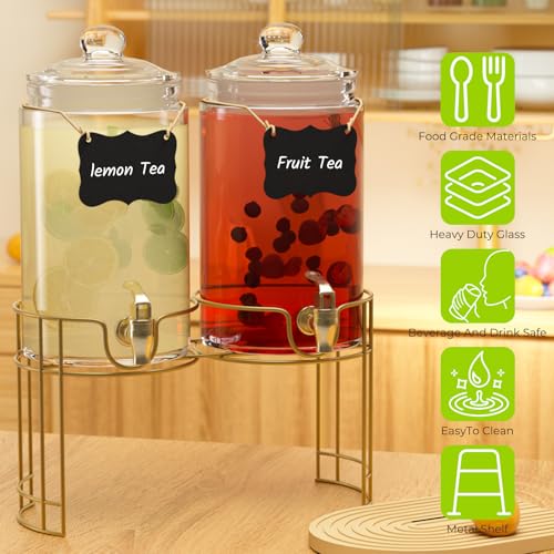 2 Pack 1 Gallon Glass Beverage Dispenser with Stand and Spigot C722