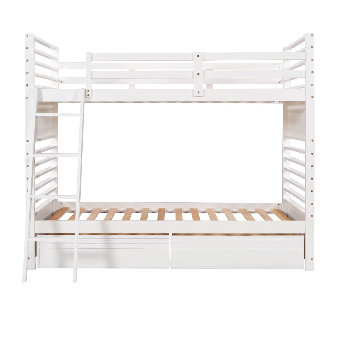 Wood Twin over Twin Bunk Bed with 2 Drawers White R405097