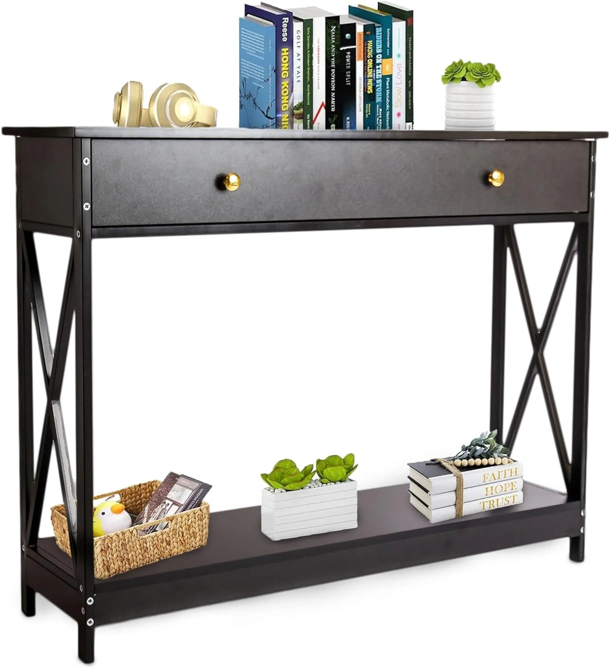 Narrow Wood Entryway Sofa Table with One Large Drawer X64281
