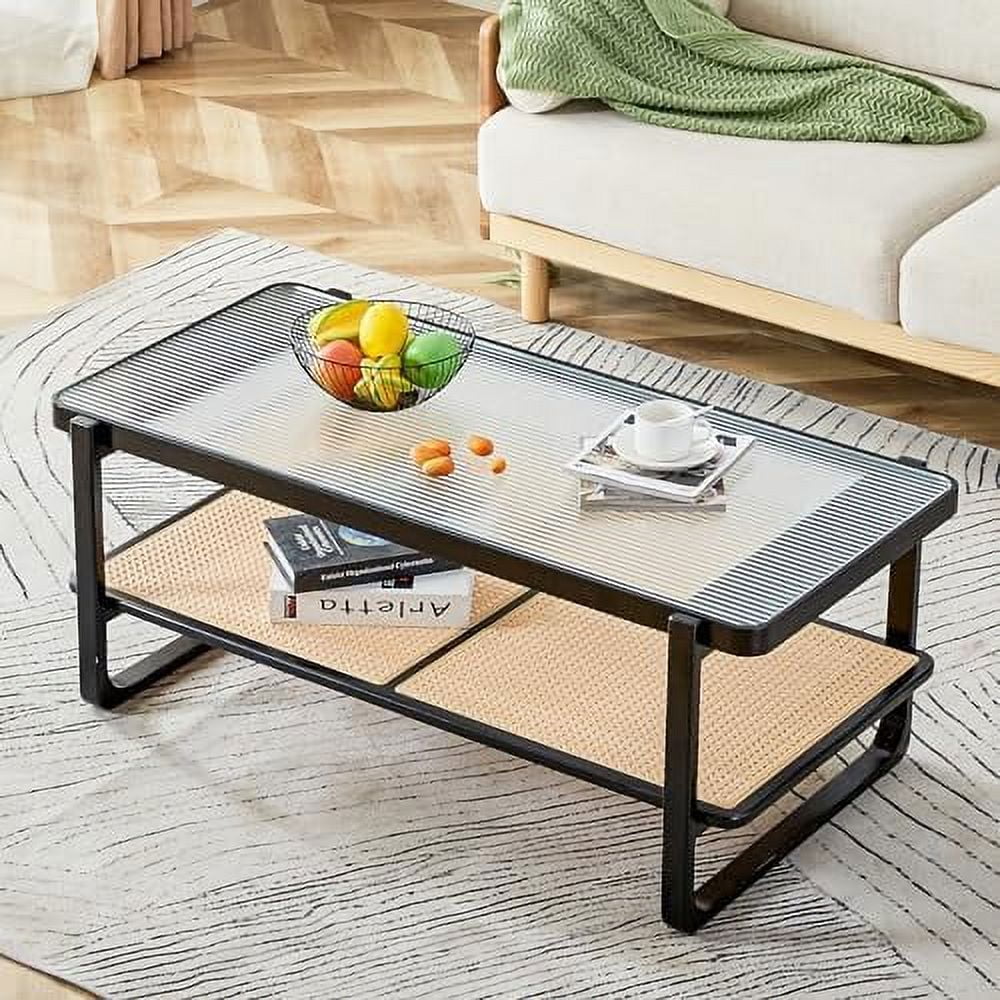 Rustic Natural Wood Rattan Coffee Table G403