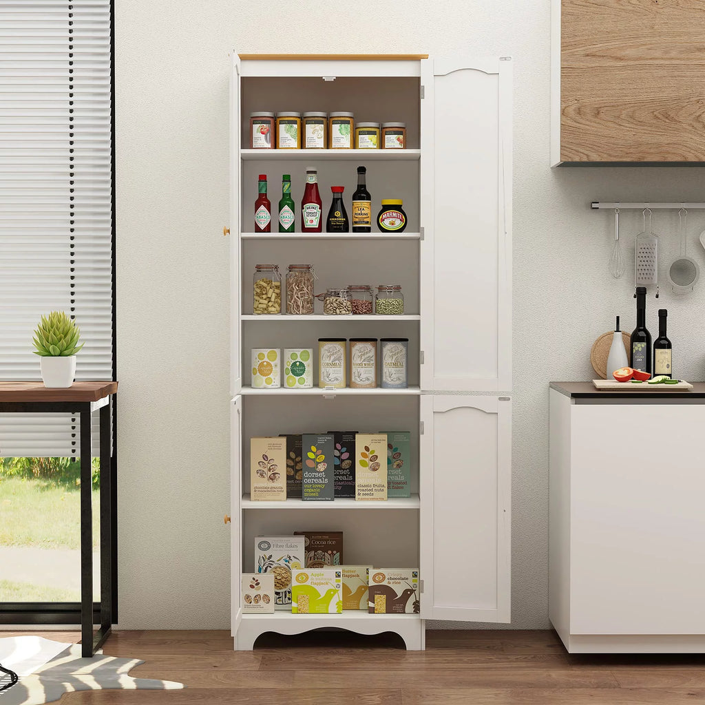 White 72'' Tall 4 Door Wooden Kitchen Pantry Cabinet U889