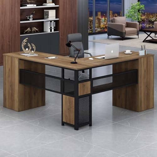 L Shaped Desk with Drawers, 59 Inch K687727