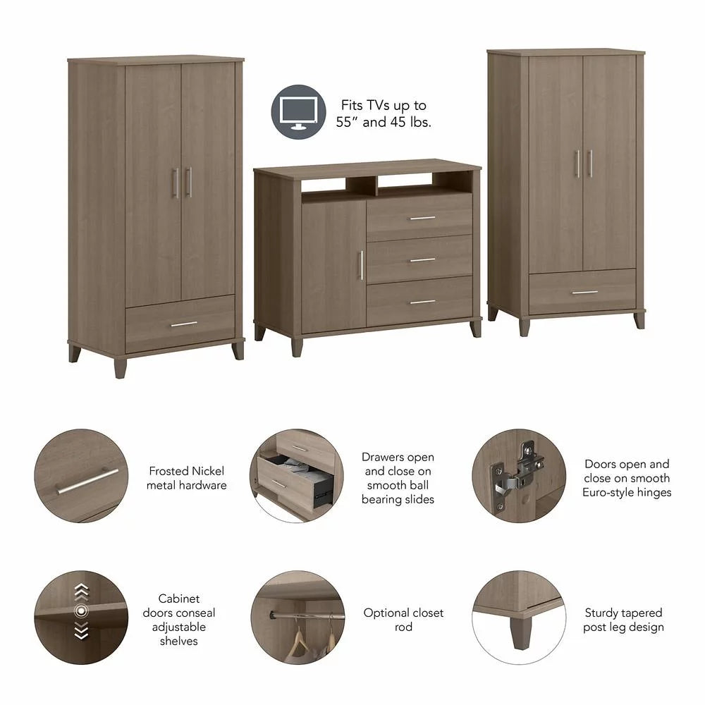 Ash Gray Engineered Wood Armoire Dresser TV Stand D128037