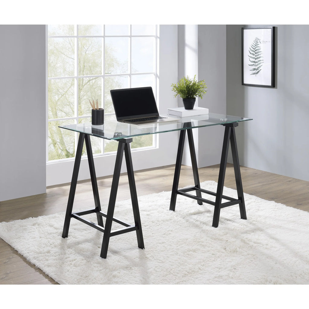 Writing Desk with Clear Glass Top and Black Base W669101