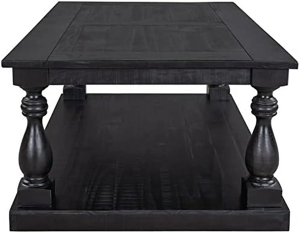 Black Solid Pine Wood Coffee Table with Floor Shelf S406