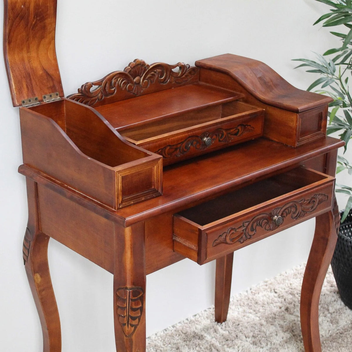 Carved Wood Two Drawer Telephone Table Brown C2463
