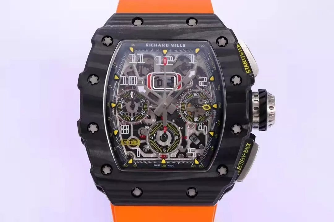 Skeleton Dial Black Bezel Orange Rubber Strap R82308