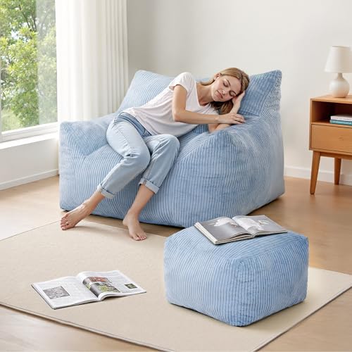 3FT Green Corded Fabric Bean Bag Chair with Ottoman U76236