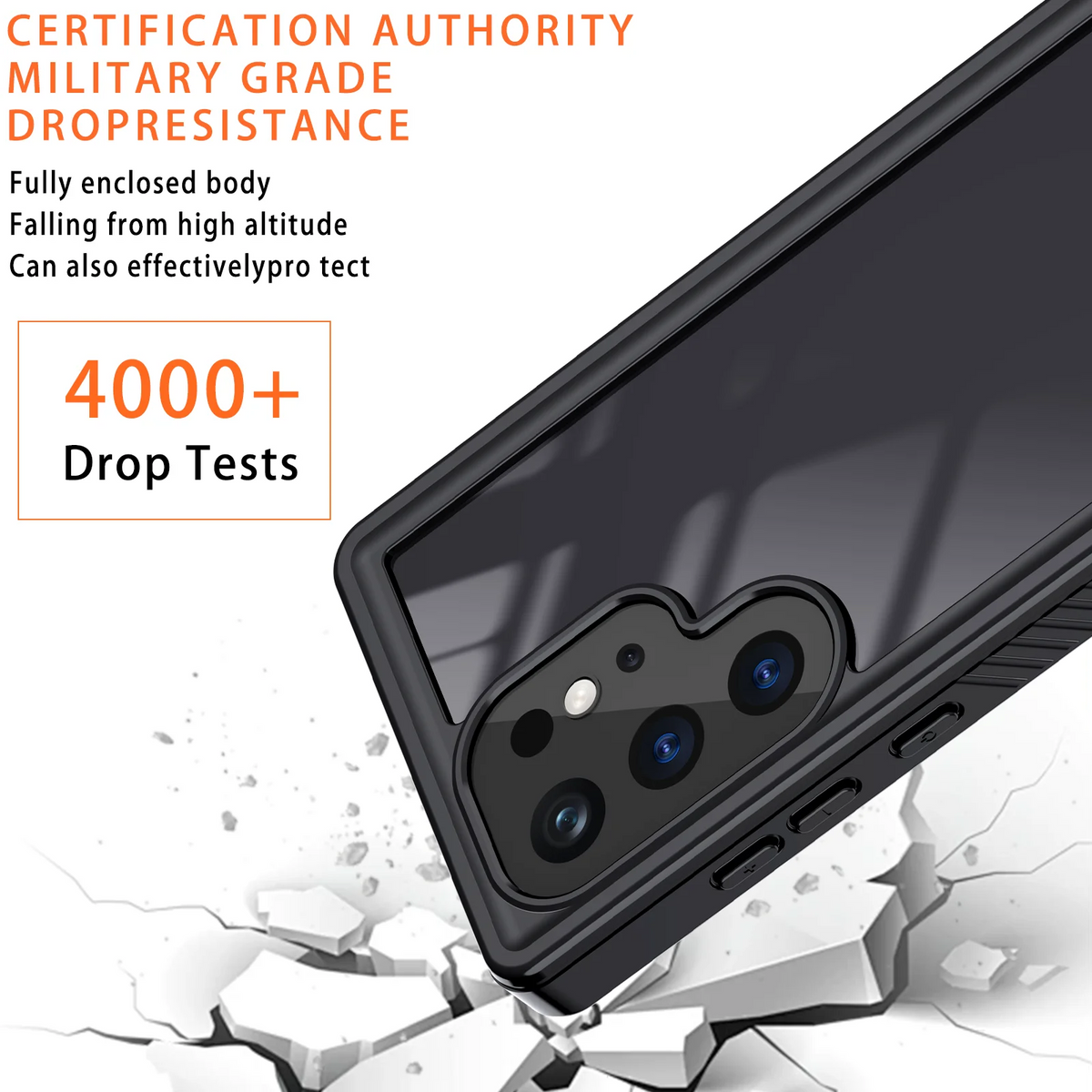 Black Waterproof Rugged Phone Case with Screen Protector Y930318