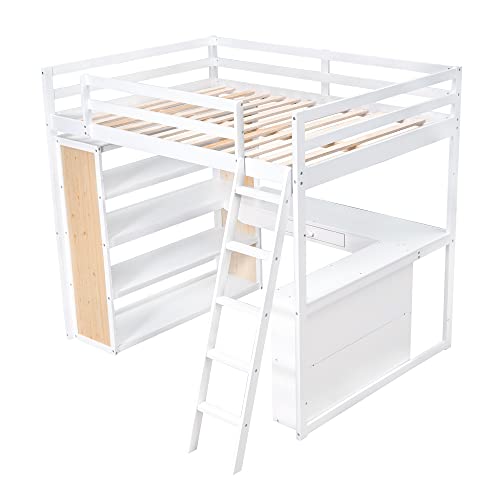 Twin Wood Loft Bed with Staircase, Desk and Wardrobe, Gray G5304