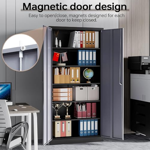 Metal Garage Storage Cabinet with Lock, 36" Tall 2 Door 2 Adjustable Shelves U654