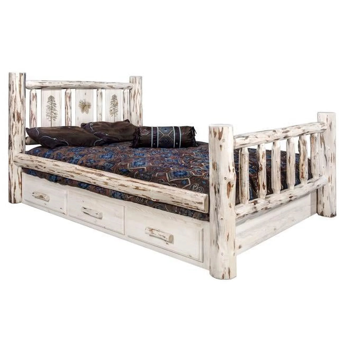 Wood Twin Storage Bed with Pine Design in Natural H496017