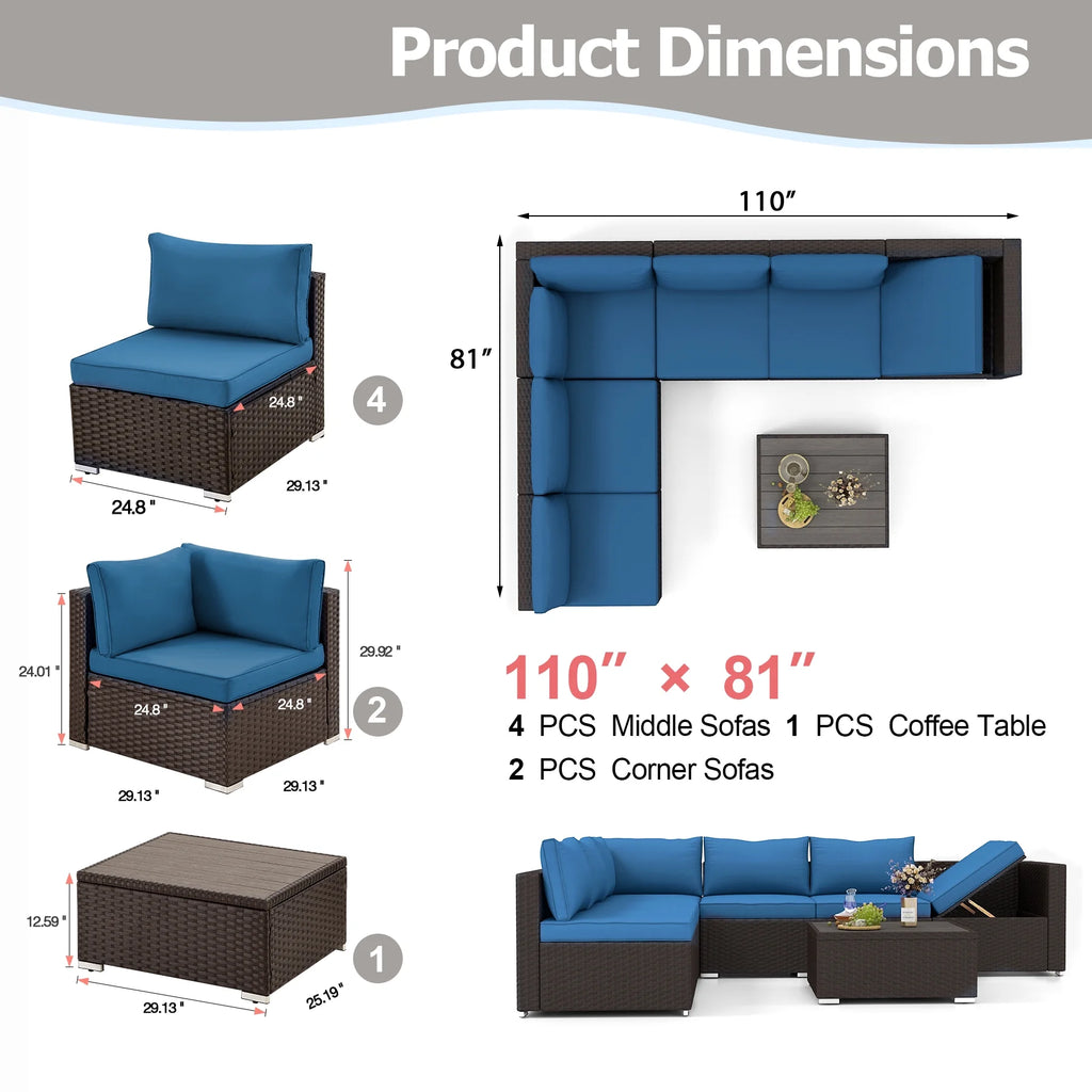 7 Piece All-Weather Rattan Wicker Patio Furniture Set O6013