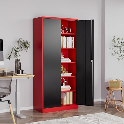 Metal Garage Storage Cabinet with Lock, 36" Tall 2 Door 2 Adjustable Shelves U654