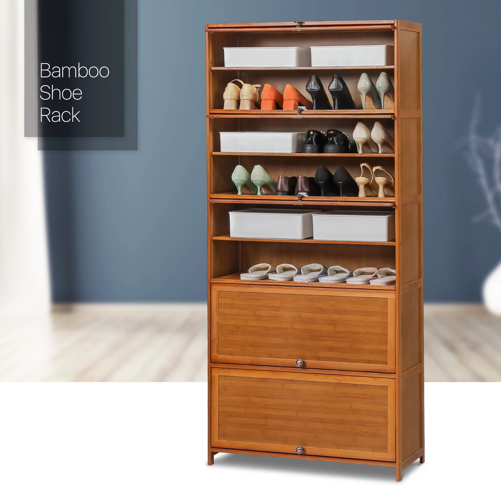 Bamboo 11 Tiers 50 Pairs Shoes Rack with Door N757002